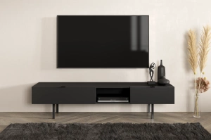 Skandica Myway Moderne TV-Schrank mit Schublade / Minimalistische TV-Schrank auf Metallbeinen / 180 Cm / Schwarz
