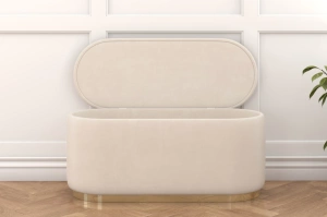 Dancan Scarlett ovaler pouf mit Stauraum / Sitzpuff mit Samtstoff bezogen / 110 Cm / Beige