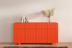 Skandica Cubo Long Kommode 3D mit dekorierter Front / 4 Schubladen / 4 Türen / 169 Cm / Orange