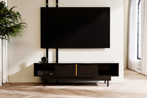 Dancan Artemisa Tv-Kommode Mit Goldenem Akzent / Hochglanz / 2 Schubladen / 2 Offenen Fächern / 163 Cm / Schwarz
