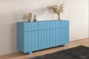 Skandica Cubo Long Kommode 3D mit dekorierter Front / 4 Schubladen / 4 Türen / 169 Cm / Pastellblau