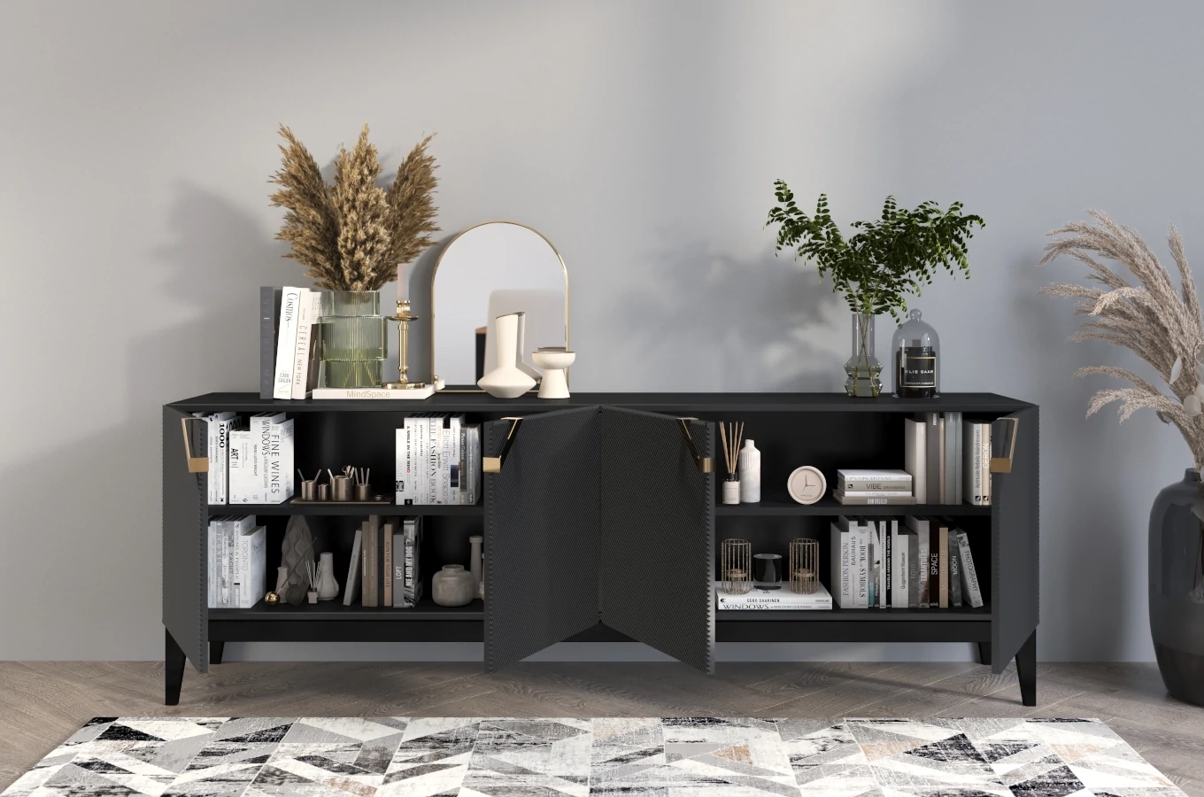 Holzkommode Visby Demi Long / 201,5 Cm / Schwarz