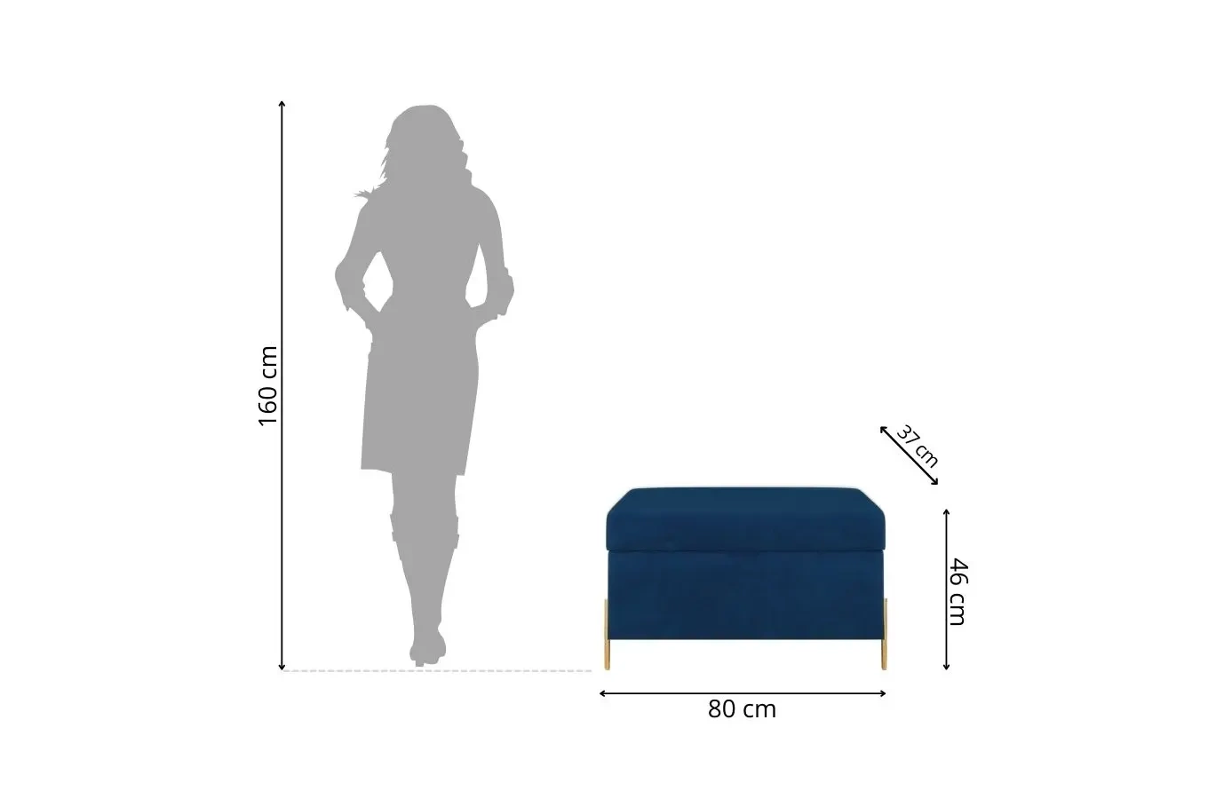 Dancan Borgo Polsterbank Mit Stauraum / Sitztruhe Mit Goldenen Beinen / Fussbank / 80 Cm / Marineblau