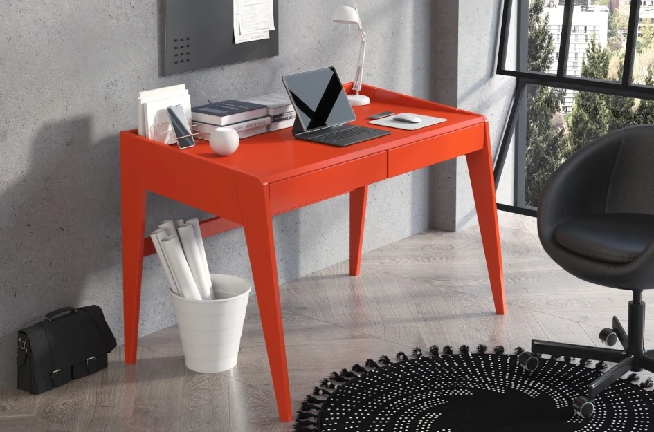 Schreibtisch / Schminktisch mit Schubladen aus Buchenholz Visby Lisa / Orange