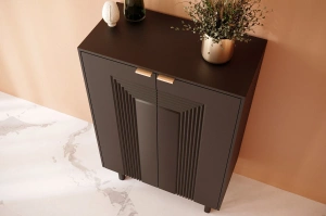 Dancan Yoko Kommode / Schuhschrank / Mit Dekorativen Fronten Und Goldgriffen / 80 Cm / Schwarz