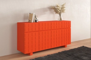 Skandica Cubo Long Kommode 3D mit dekorierter Front / 4 Schubladen / 4 Türen / 169 Cm / Orange