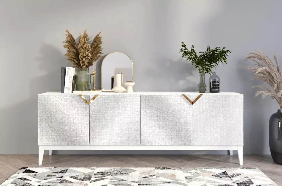 Holzkommode Visby Demi Long / 201,5 Cm  / Weiß + weiße Beine
