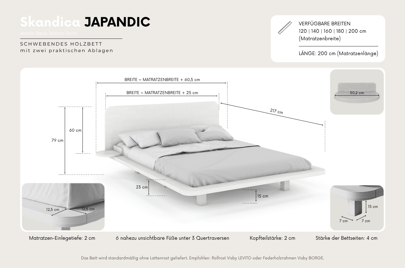 Schwebendes Bett aus Buchenholz Skandica JAPANDIC