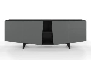 Skandica Wing Moderne Kommode mit Schubladen / Asymmetrische Fronten / 200 Cm / Schwarz-Grau 