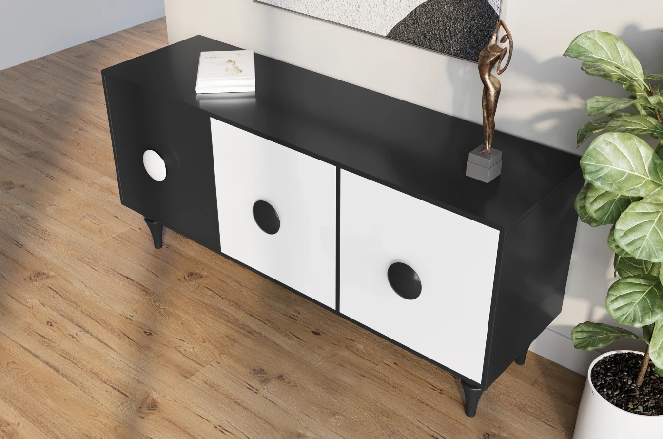Moderne Kommode Dancan Paradis / 3 Fächer / 158 cm / Schwarz-Weiß