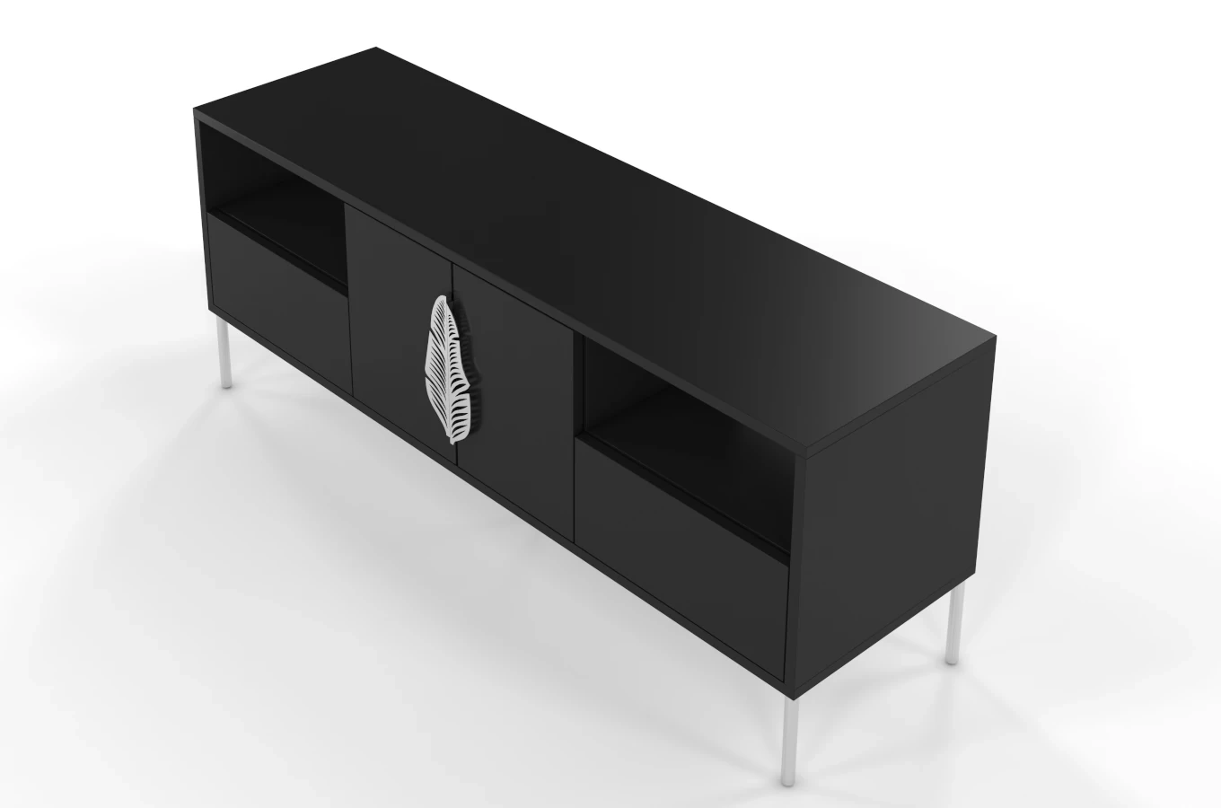 Skandica Merlin Tv-Schrank Mit Silbernen Details / 138 Cm / Schwarz
