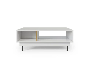 Dancan Artemisa Couchtisch Mit Goldenem Akzent / Hochglanz / 3 Fächern / 115 Cm / Weiß