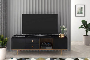 Skandica Harmoni TV-SCHRANK / Kommode Mit Goldenen Details / 2 Türen / 2 Schubladen / 1 Offenes Fach / 160 Cm / Eiche / Schwarz
