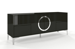 Dancan Eva Moderne Tv-Schrank Mit Silbernen Akzenten / Hochglanz / 4 Schubladen / 150 Cm / Schwarz