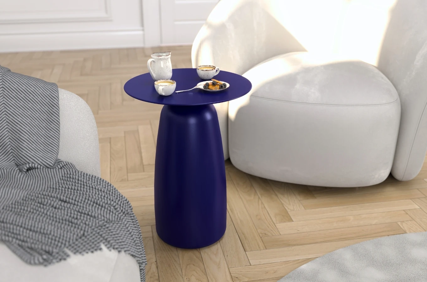 Holztisch Kayani Baobab 44 in verschiedenen Farben / Höhe 44 cm / Marineblau
