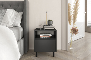 Dancan Mirka Minimalistische Nachttisch Mit Schublade Auf Metallbeinen / 40 Cm / Schwarz
