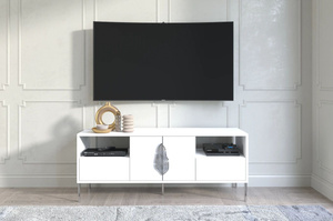 Skandica Merlin Tv-Schrank Mit Silbernen Details / 138 Cm / Weiß