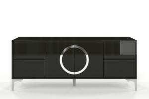 Dancan Eva Moderne Tv-Schrank Mit Silbernen Akzenten / Hochglanz / 4 Schubladen / 150 Cm / Schwarz
