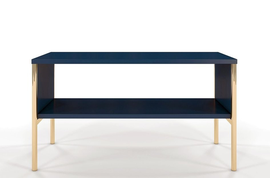 Skandica Polka Eleganter Couchtisch Auf Goldenen Beinen / 2 Ablagen / 80 Cm / Marineblau