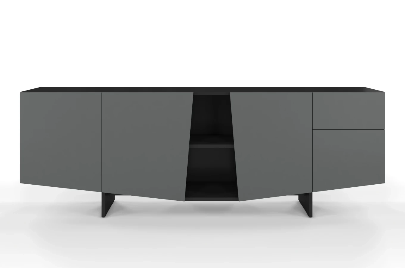 Skandica Wing Moderne Kommode mit Schubladen / Asymmetrische Fronten / 200 Cm / Schwarz-Grau