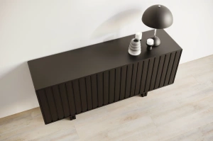 Skandica Vigge Grifflose Kommode Mit Push-To-Open System / Lamellen Effekt / 149 Cm / Schwarz