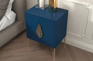 Skandica Merlin Nachttisch, Beistelltisch Mit Goldenen Details / 54 Cm / Marineblau