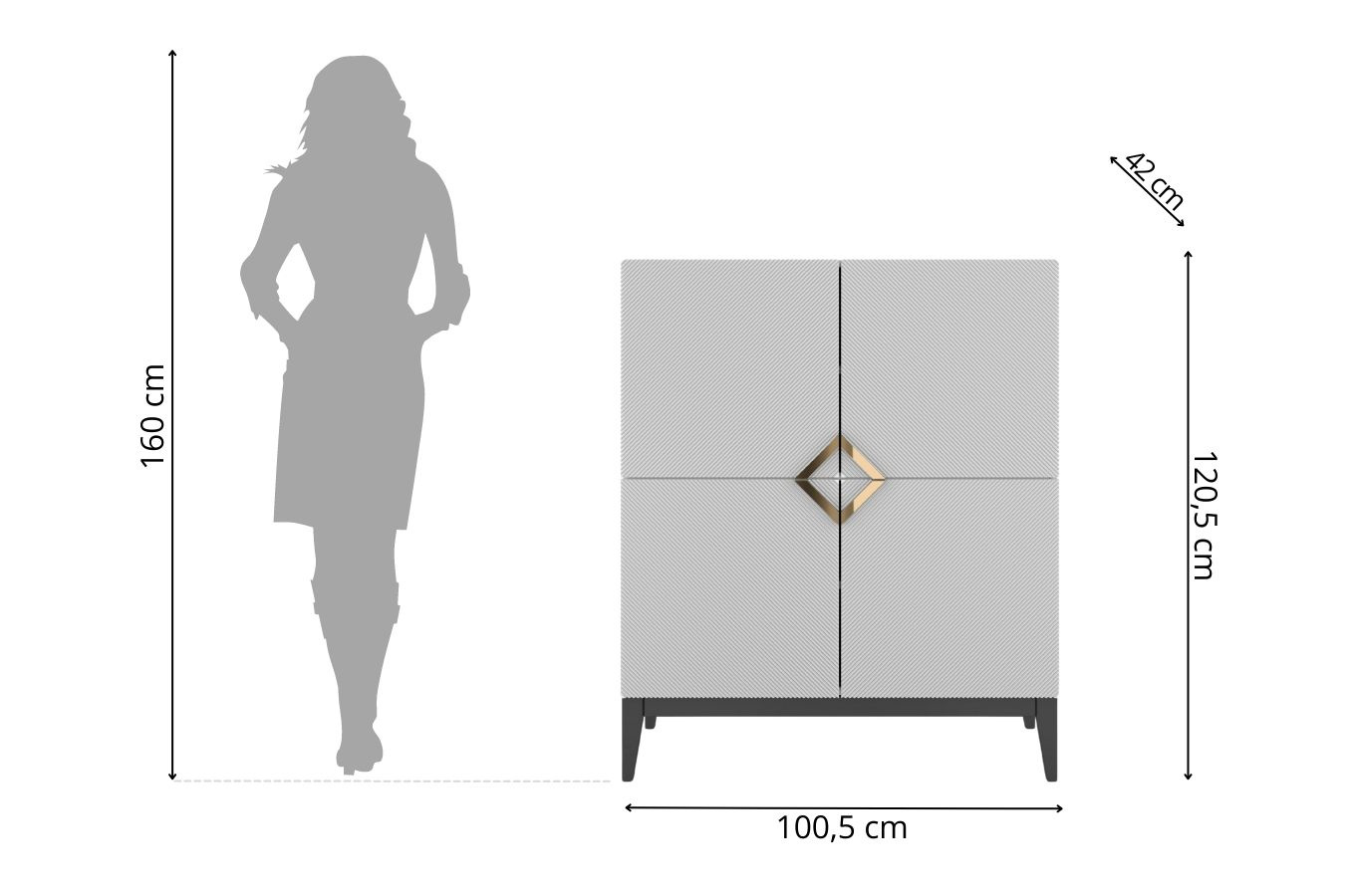 Holzkommode Visby Demi High / 100 Cm / Weiß + schwarze Beine