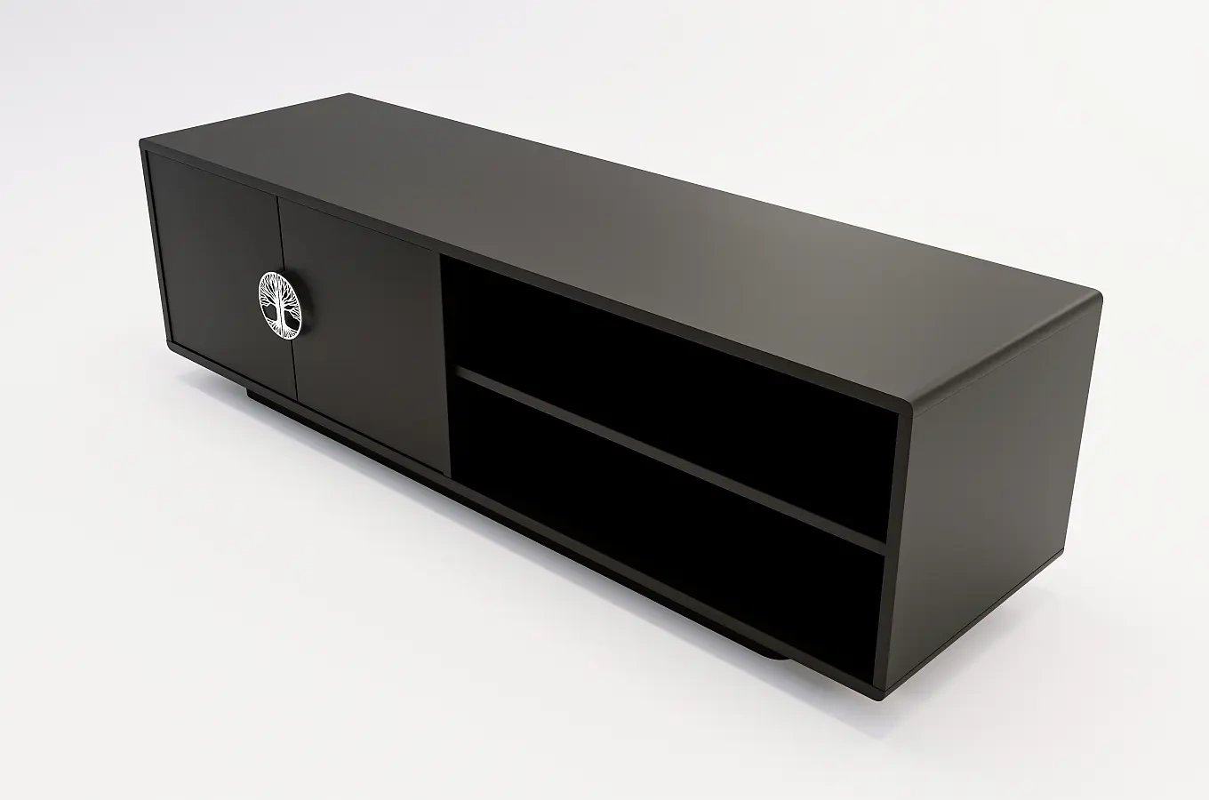 Dancan Lotta Tv-Schrank Mit Silbernen Griffen / Abgerundete Kanten / 139 Cm / Schwarz