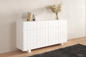Skandica Cubo Long Kommode 3D mit dekorierter Front / 4 Schubladen / 4 Türen / 169 Cm / Weiß