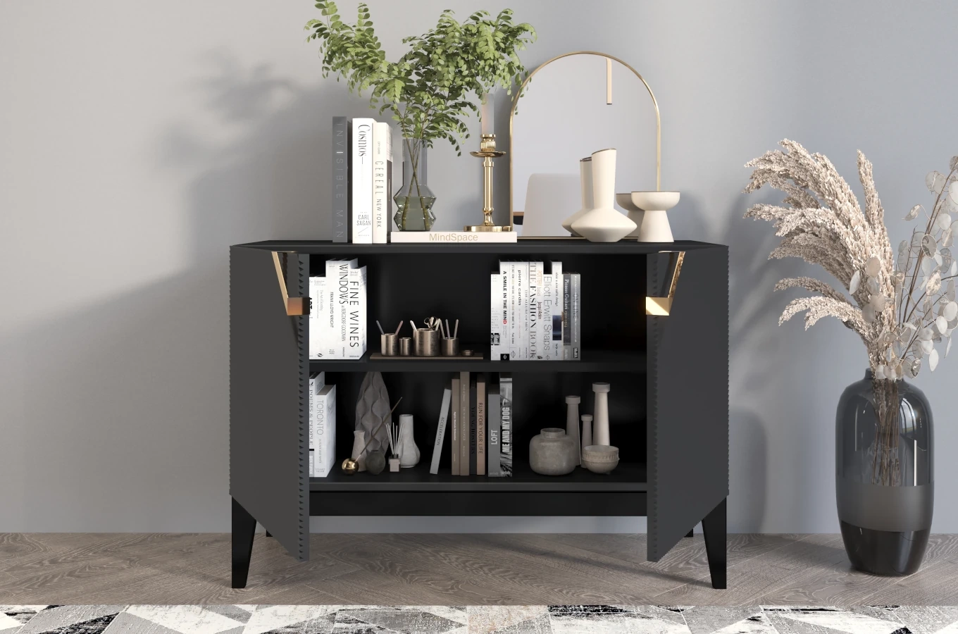 Holzkommode Visby Demi Long 2D / 100,5 Cm / Schwarz