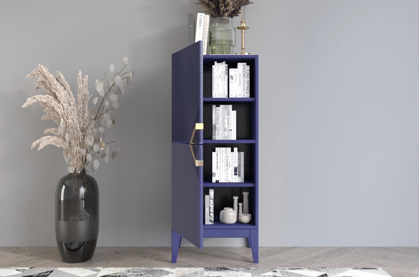 Holzkommode Visby Demi High 2D / 50,5 Cm / Marineblau